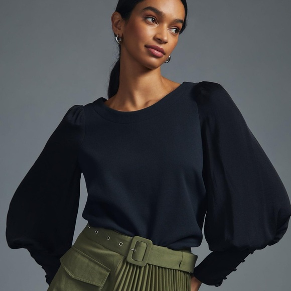 Anthropologie Tops - Anthropologie Silky Balloon-Sleeve Top size L in Black